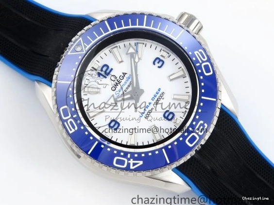 0506 SEAMASTER PLANET OCEAN 6000M ULTRA DEEP 45.5MM SS TF 1:1 BEST EDITION WHITE DIAL BLUE BEZEL ON RUBBER STRAP A SunProtective 7762